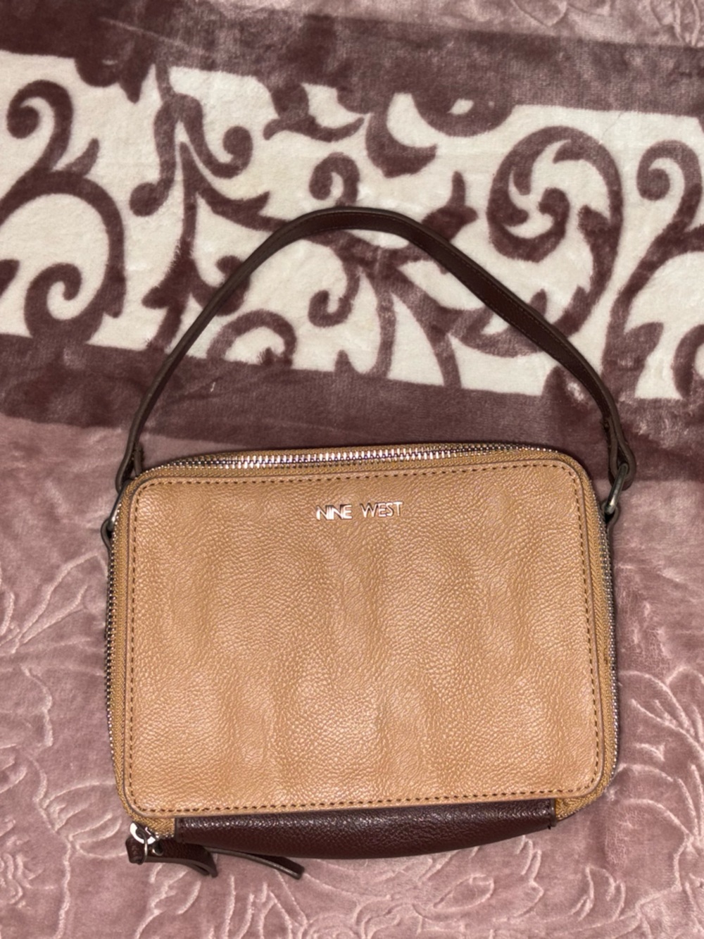 Nine West Tan and Dark Brown Leather Crossbody Bag